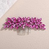 Teyglen Women's Dainty Rhinestone Hair Comb - Luxurious Shiny Bridal Side Comb for Brides and Girls (Rose Red)