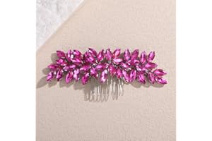 Teyglen Women's Dainty Rhinestone Hair Comb - Luxurious Shiny Bridal Side Comb for Brides and Girls (Rose Red)