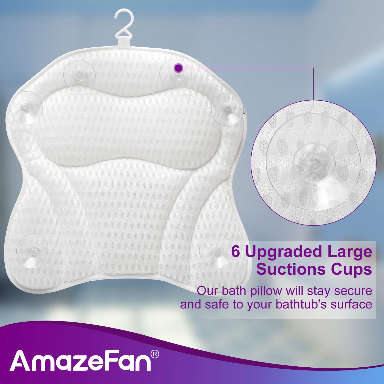 AmazeFan Luxury Bath Pillow, Ergonomic Bathtub Spa Pillow with 4D Air Mesh Technology and 6 Suction Cups, Helps Support Head, Back, Shoulder and Neck, Fits All Bathtub, Hot Tub, Jacuzzi and Home Spa : Beauty