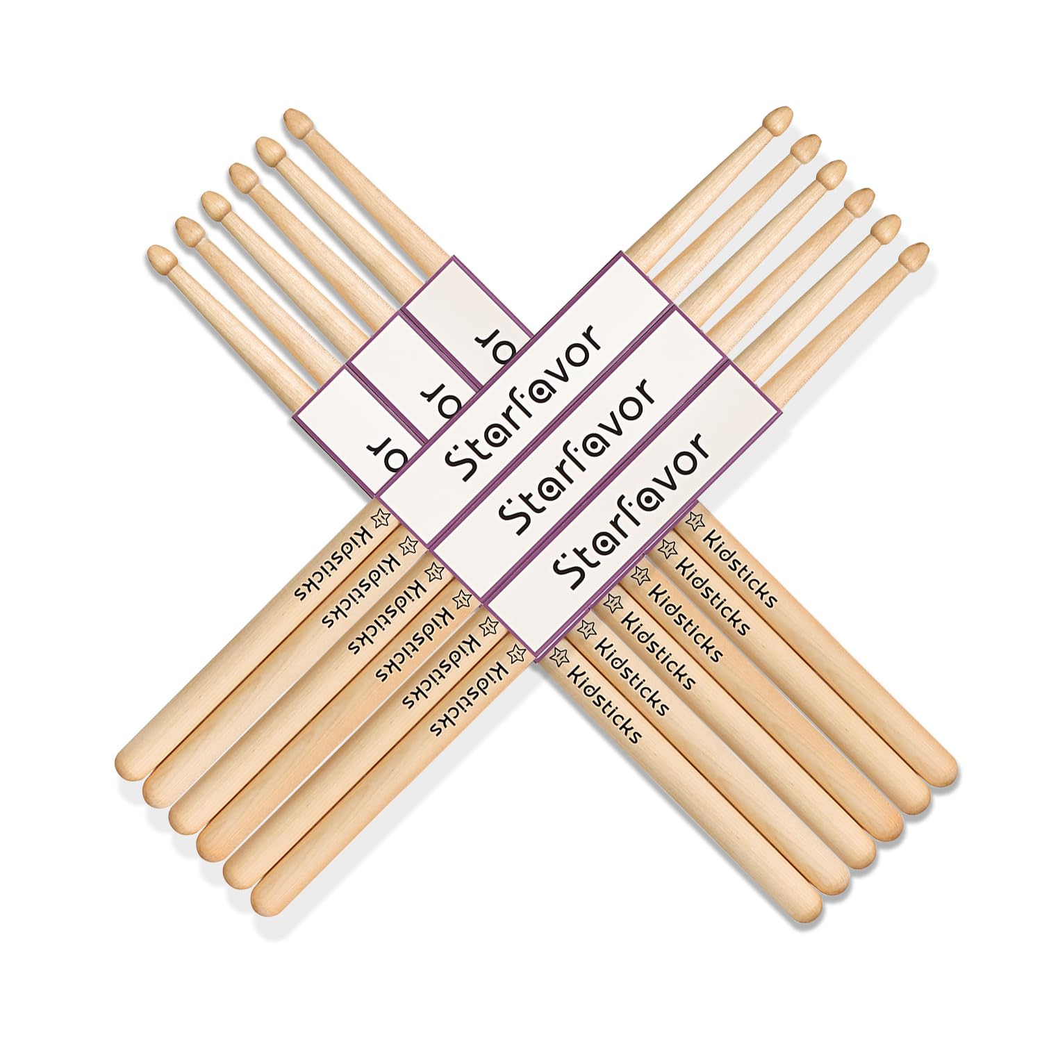 Starfavor Drumsticks for Kids, Drum Sticks Personalized Kids Size Classic America Maple Wood Lightweight Tear Drop Tip Drumsticks Anti-Slip and Durable Gift for Kids - 6 Pair