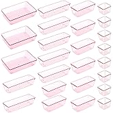 Meyeyaia 25pcs Pink Plastic Drawer Organizer Set, Clear Stackable Drawer Organizer,Kitchen Drawers Dividers for Bathroom, Office, Kitchen Cabinets and Dressing Tables