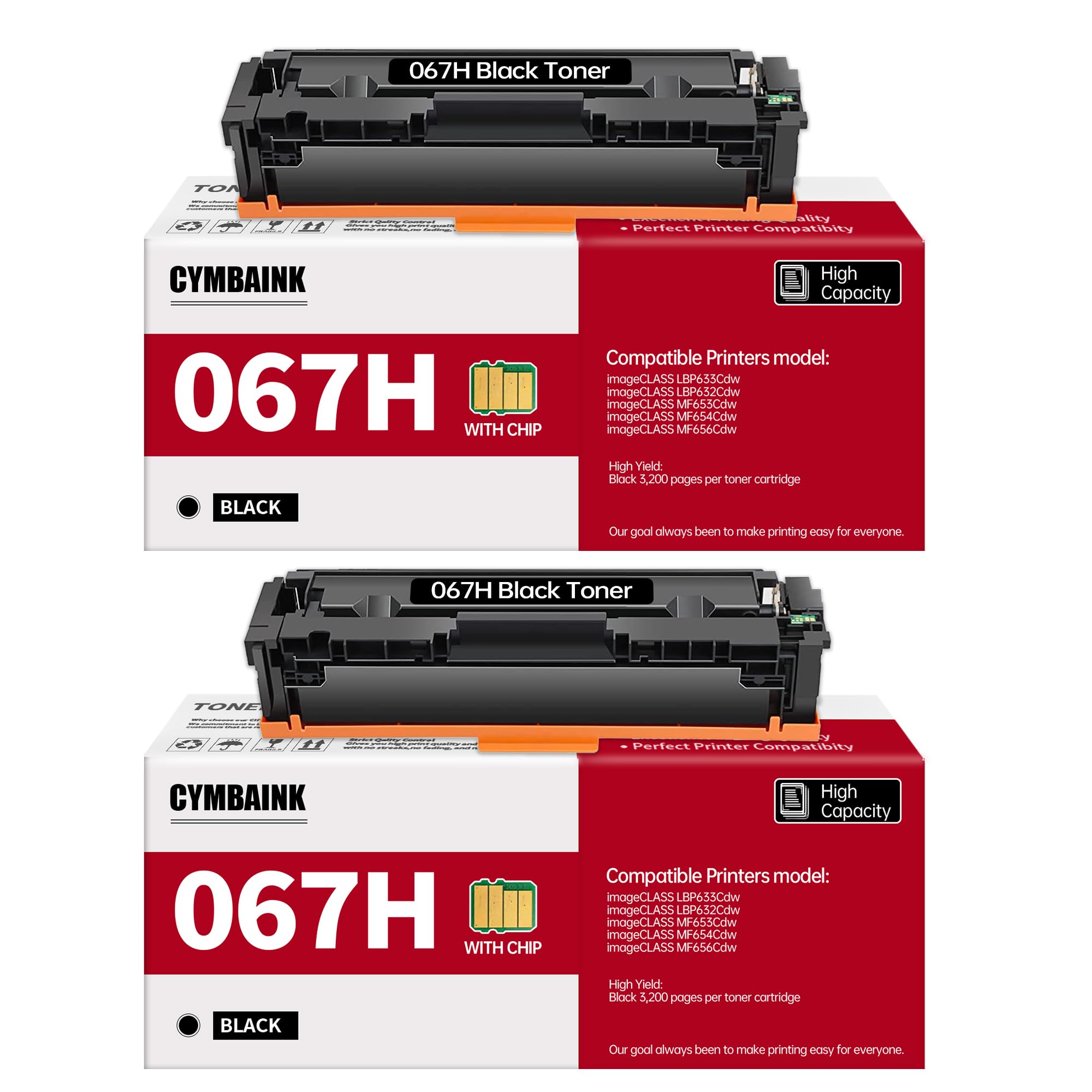 Photo 1 of Twin Pack 067H 067 MF656Cdw Toner Cartridge 2 Pack High Yield Compatible Replacement for Canon 067H 067 for Canon imageCLASS LBP633Cdw LBP632Cdw MF653Cdw MF654Cdw MF656Cdw Printer- Black