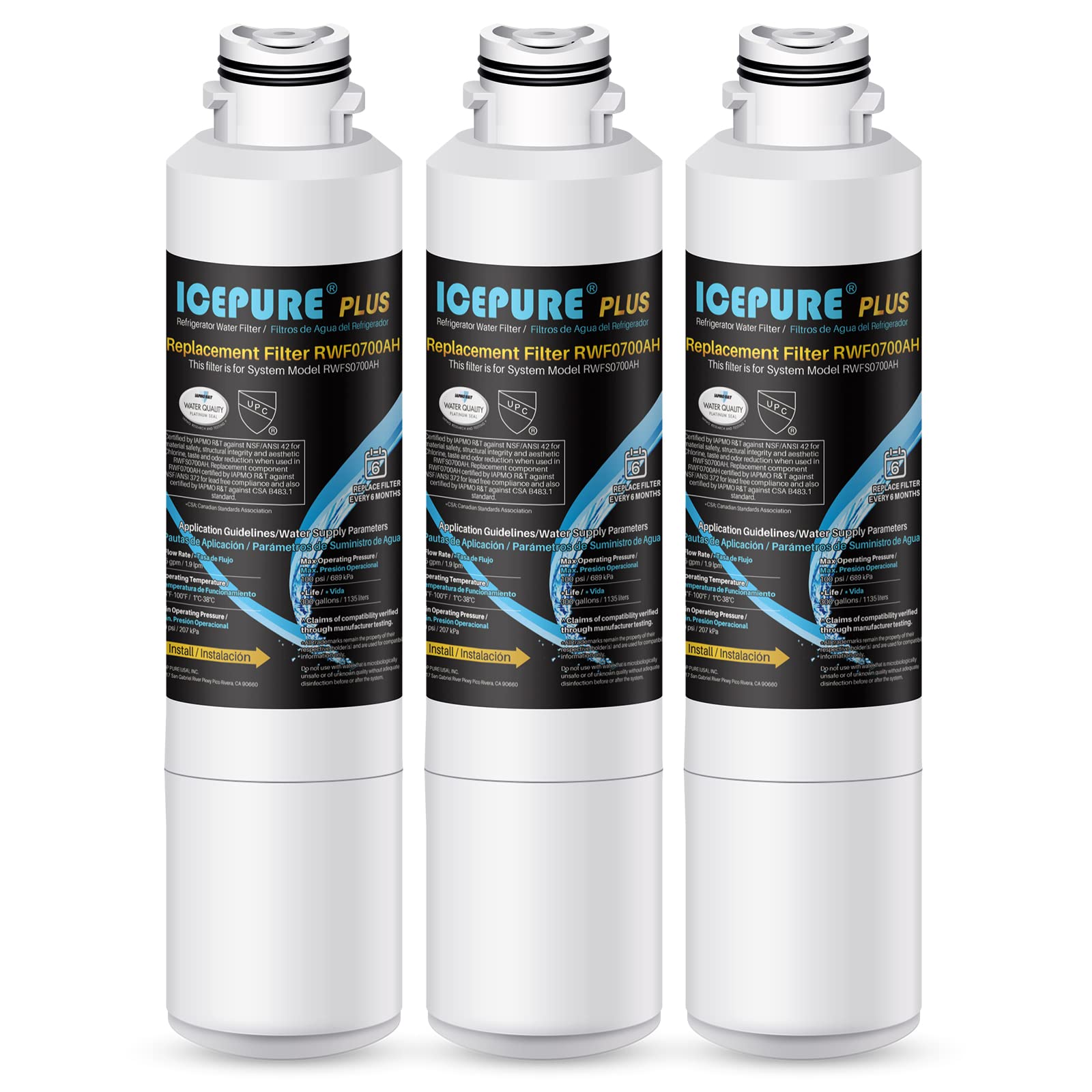 Photo 1 of ICEPURE DA29-00020B NSF/ANSI 53 and NSF/ANSI 42 Refrigerator Water Filter, Replacement for Samsung DA29-00020A/B, DA29-00020B-1, HAF-CIN/EXP, RF263BEAESR, RF28HMEDBSR, RS25J500DSR, 3PACK