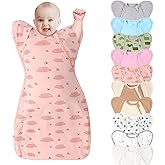 Organic 3-Way Wearable Swaddle Blankets Sleep Sacks with Arms Up, Hands Up Sleeping Sack Easy Diaper Changing Sleeping Bag for Baby Boy Girl Newborns Transitions to Arms-Free Calms Startle Reflex