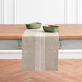 Solino Home Stripe Linen Table Runner 72 Inches Long - 100% Pure Linen White and Natural Farmhouse Table Runner 14 x 72 Inch for Dining, Dresser, Spring, Easter, Mothers Day