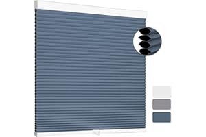 Cellular Shades Cordless Blackout Blinds Honeycomb Window Shades for Bedroom, Blinds for Window and Door, Home and Office, White-Blue, 24" W x 36" H SUNFREE