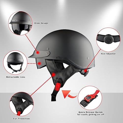 1Storm Motorcycle Half Face Helmet Mopeds Scooter Pilot with Retractable  Inner Smoked Visor, Matt Black in Kenya | Whizz Helmets