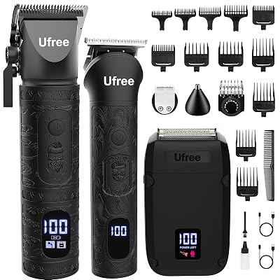 Ufree Beard Trimmer, Hair Clippers Mens Shaver Electric Razor, Hair Trimmer for Men Cordless Barber Clippers and Trimmers Set, Hair Cutting Kit for Men Grooming Gifts, Black