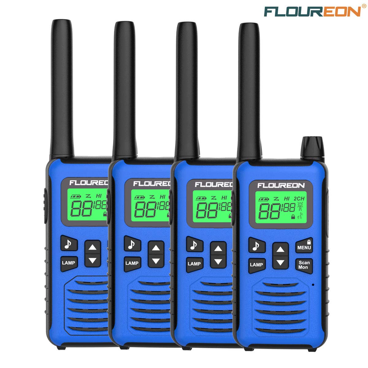 floureon Rechargeable Walkie Talkies for Adults Long Range Two Way Radio 22 Channel 3000M (MAX 5000M) USB Cable Charging Walkie Talkies for Outdoor Adventures Camping Hiking(4 Pack)
