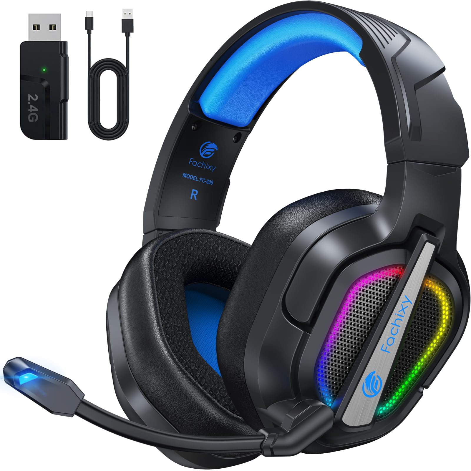 Photo 1 of Fachixy FC200 Wireless Gaming Headset for PS5, PS4-2.4GHz USB Foldable Headphones with Mic - 3D Stereo Bluetooth Headset with 50Hrs Battery Life, for Switch, PC, Mac, Mobile