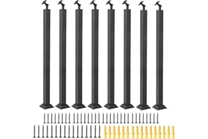 WHATWEARS Stair Baluster Post, Black Square Stair Railing Kits Indoor Outdoor, Metal Stair Post, 270° Adjustable, Base, Screws, for Stair, Porch, Deck, Steps (Height 33.5", 8 Pack)