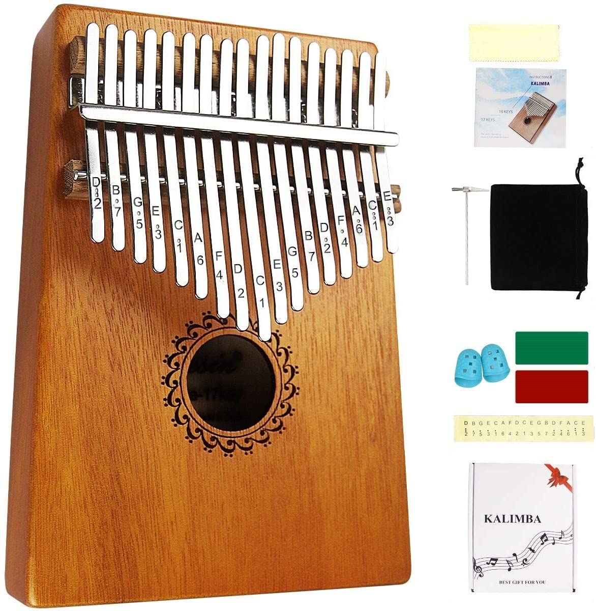 FLSEPAMB Kalimba Thumb Piano, Kalimba 17 keys with Learning Package, Finger Piano, Kalimb Instrument for Kids, Women and Men(Brown)