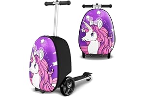 Baotree 2-in-1 Ride-On Scooter Suitcase, Scooter Luggage for Kids Ages 5-12, Foldable & Lightweight Carry with LED Light-Up Wheels