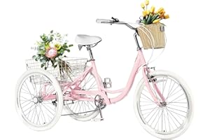 AkiiGer Adult Tricycles for Adults, 7 Speed Adult Trikes, 20/24/26 inch 3 Wheel Bike with Basket, Three-Wheeled Cruiser Bicycles for Women and Men, Without Fenders
