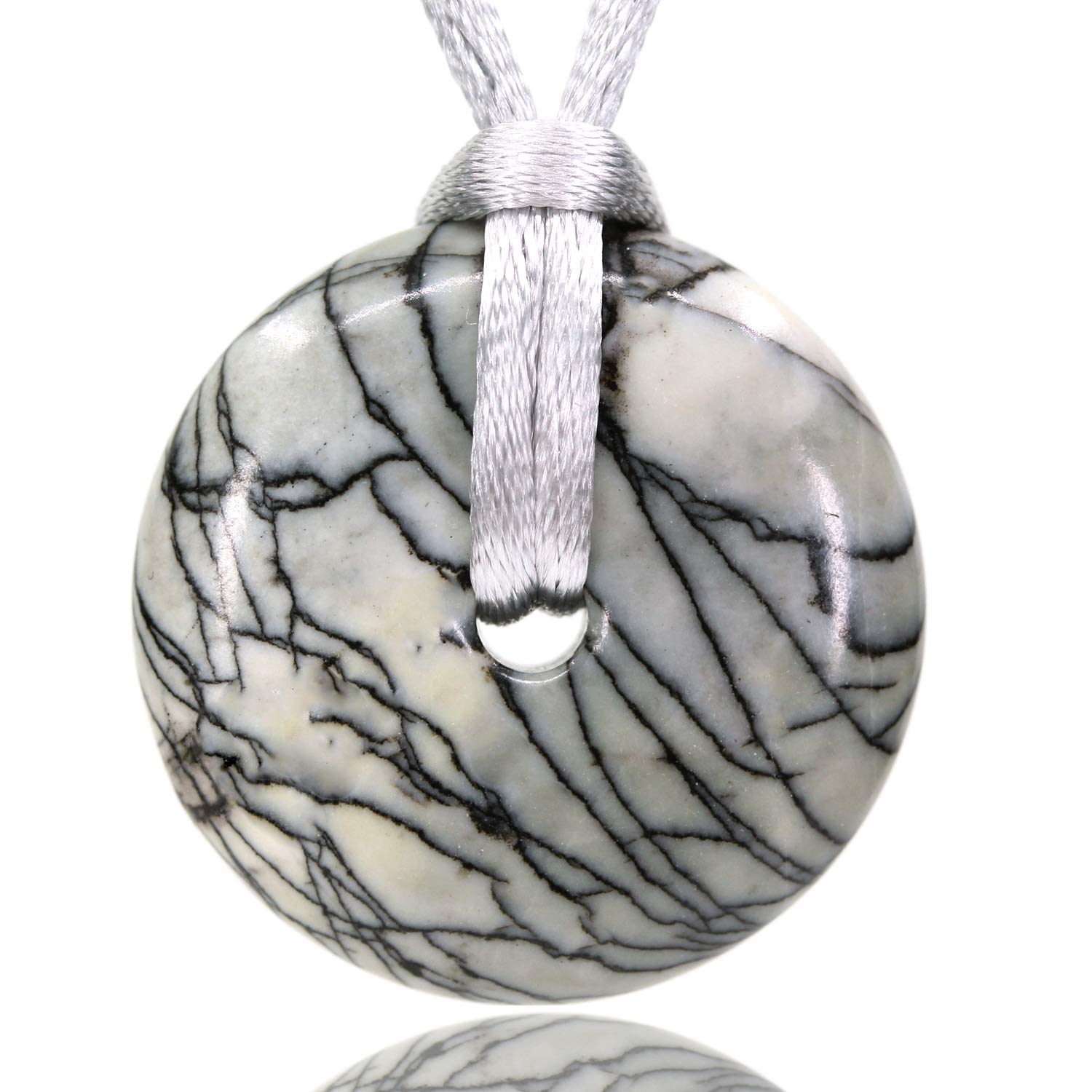 Natural Picasso Jasper Gemstones Peace Donut 30M Beads Adjustable Braided Macrame Tassels Pendant Unisex