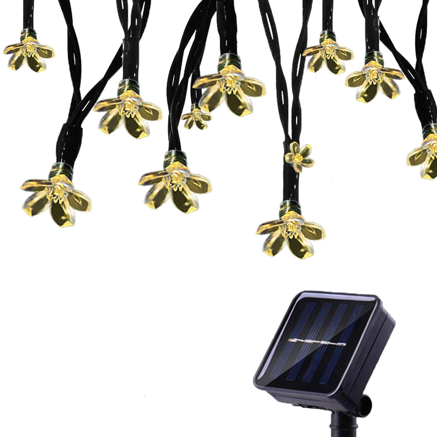 Tuokay, Solar Garden Lights, Outdoor Fairy Lights with Flower, Waterproof 7m 50 LED 8 Twinkling Modes, Decorative Lighting String Lights for Home Gazebo Patio Lawn Ornament (Warm White)