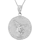 .925 Sterling Silver Saint Michael The Archangel White Cubic Zirconia Accented 1” Medal Pendant Necklace with Rolo Chain and Pendant only
