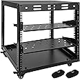 Eastrexon 10U Open Frame Server Rack, Wall-Mountable 4-Tier Network Rack w/Swivel Casters, Two Shelves, Top & Bottom Panels, for Stereo/Computer/Data/IT Equipment, 19.6' L x 18.7' W x 22' H