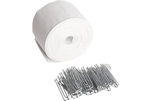 MECOZONE Curtain Pleat Tape, 10 Meters/10.9 Yards Pleater Tape for Curtains, Included 30 Pcs Stainless Steel 4 Prongs Curtain Pleater Hooks for DIY Pinch Pleat Curtain, White