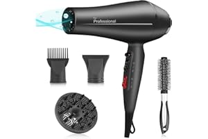 Faszin Professional Ionic Hair Dryer - Ultra Fast Salon Blow Dryer AC Motor with Triple-L Plus Heat Resistant Technology, 7 Drying Modes, with Diffuser, Comb Attachments for Women Men Gray