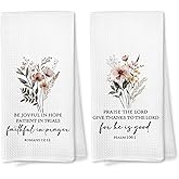 Voatok Christian Floral Kitchen Towels Set of 2, Religious Christian Gifts for Women Dish Tea Towels for Kitchen, Praise The Lord Bible Verse Decor Hand Towels for Bathroom, 16x24 Inches