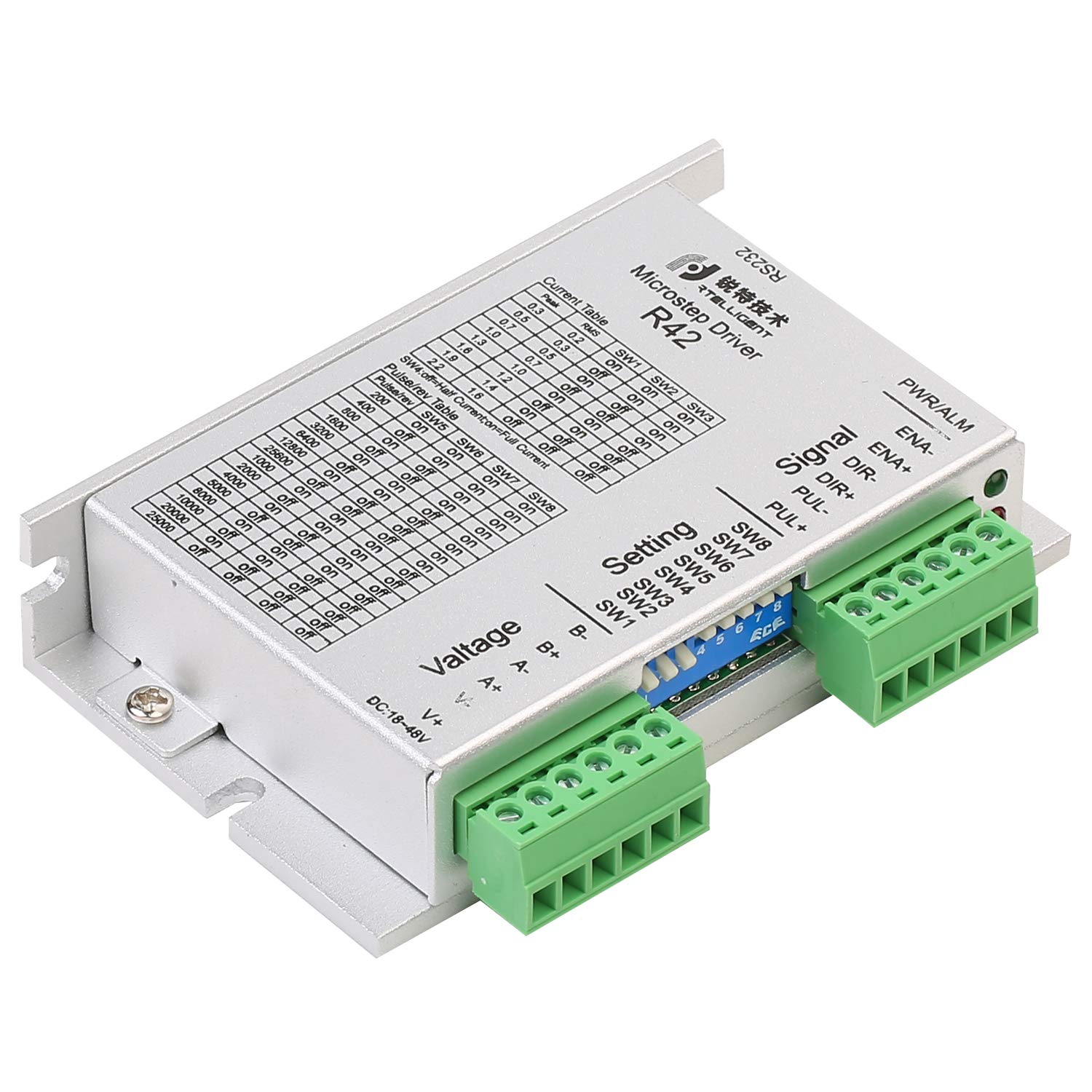 RTELLIGENT Nema 17 Stepper Motor Controller Mini 2 Phase 0.3-2.2A 24-48VDC Hybrid Board Stepping Motor Driver