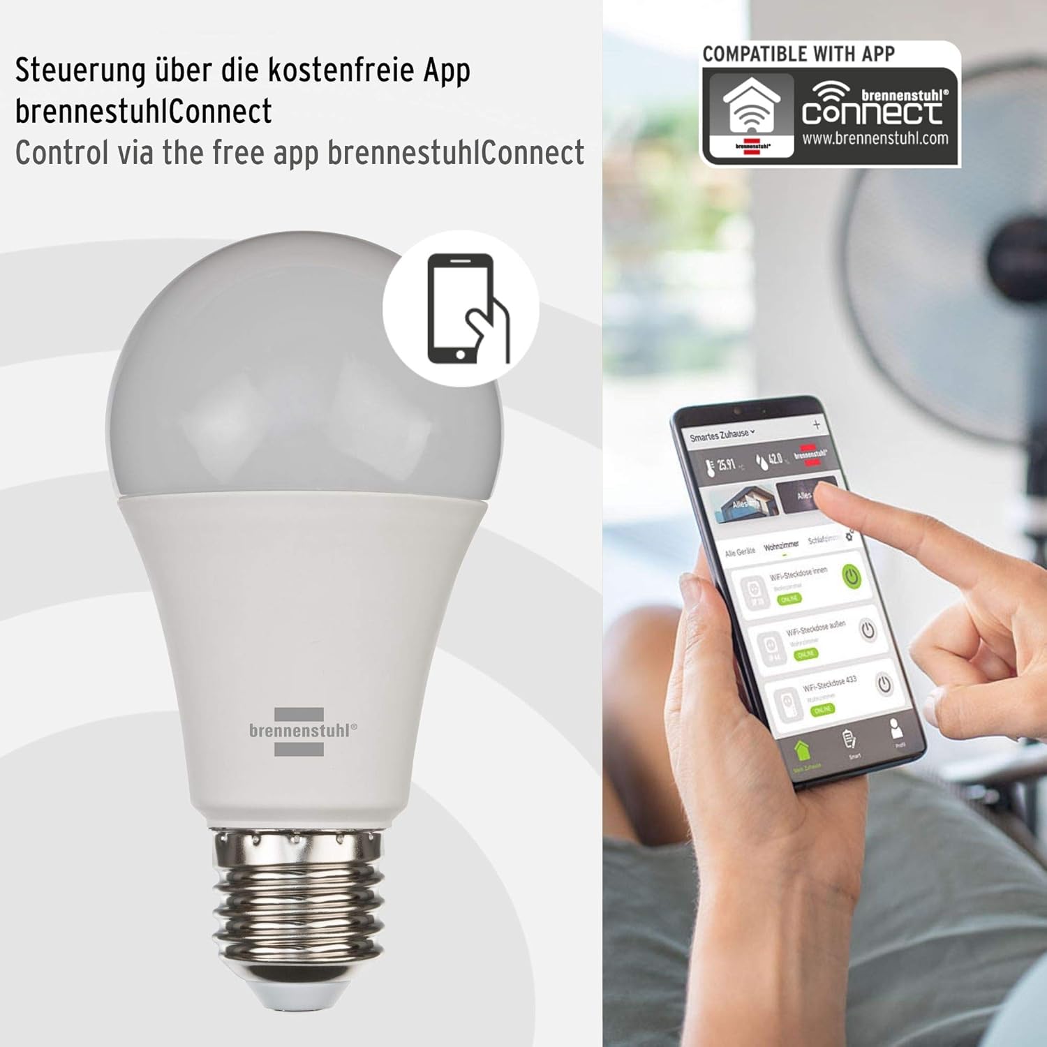 Brennenstuhl Connect WiFi LED Bulb SB 800 E27 (Compatible with Alexa and Google Assistant, no hub Required - Image 5