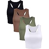 Geyoga 4 Pieces Basic Workout Crop Tank Tops Sleeveless Racerback Sport Tank Top for Women Yoga Running