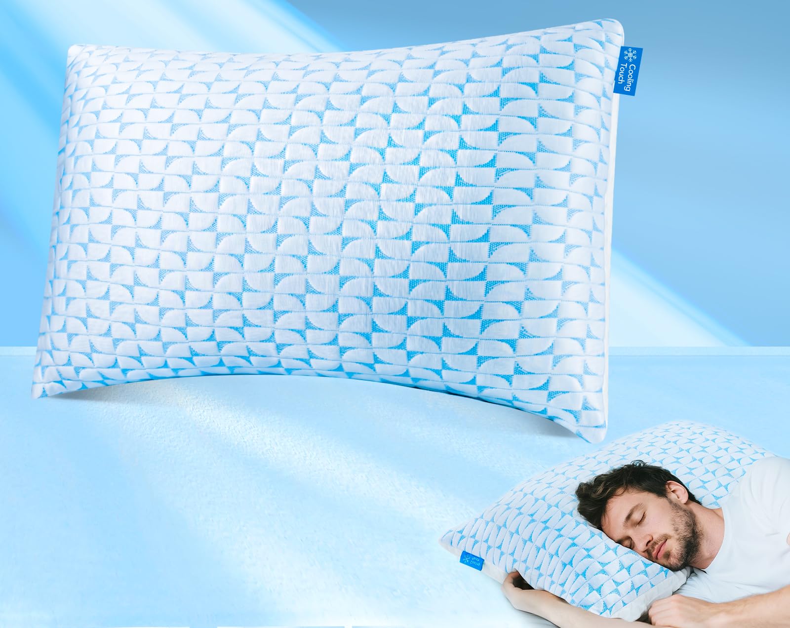 Photo 1 of QUTOOL Firm Pillow King Size Shredded Memory Foam Pillows, Adjustable Cooling Pillow for Side Sleeper, Supportive Fluffy Bed Pillows 