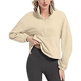FKEEP Quarter Zip Pullover Women Cropped Sweatshirt Long Sleeve Crop Top Stand Collar Drawstring Casual Pullover