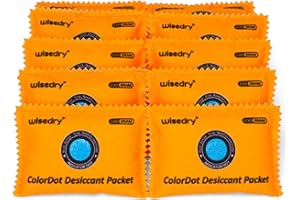 wisedry 100g [10 Packs] Rechargeable Desiccant Packs for Storage, Color Indicating Silica Gel Desiccant Packets, Reusable Moi