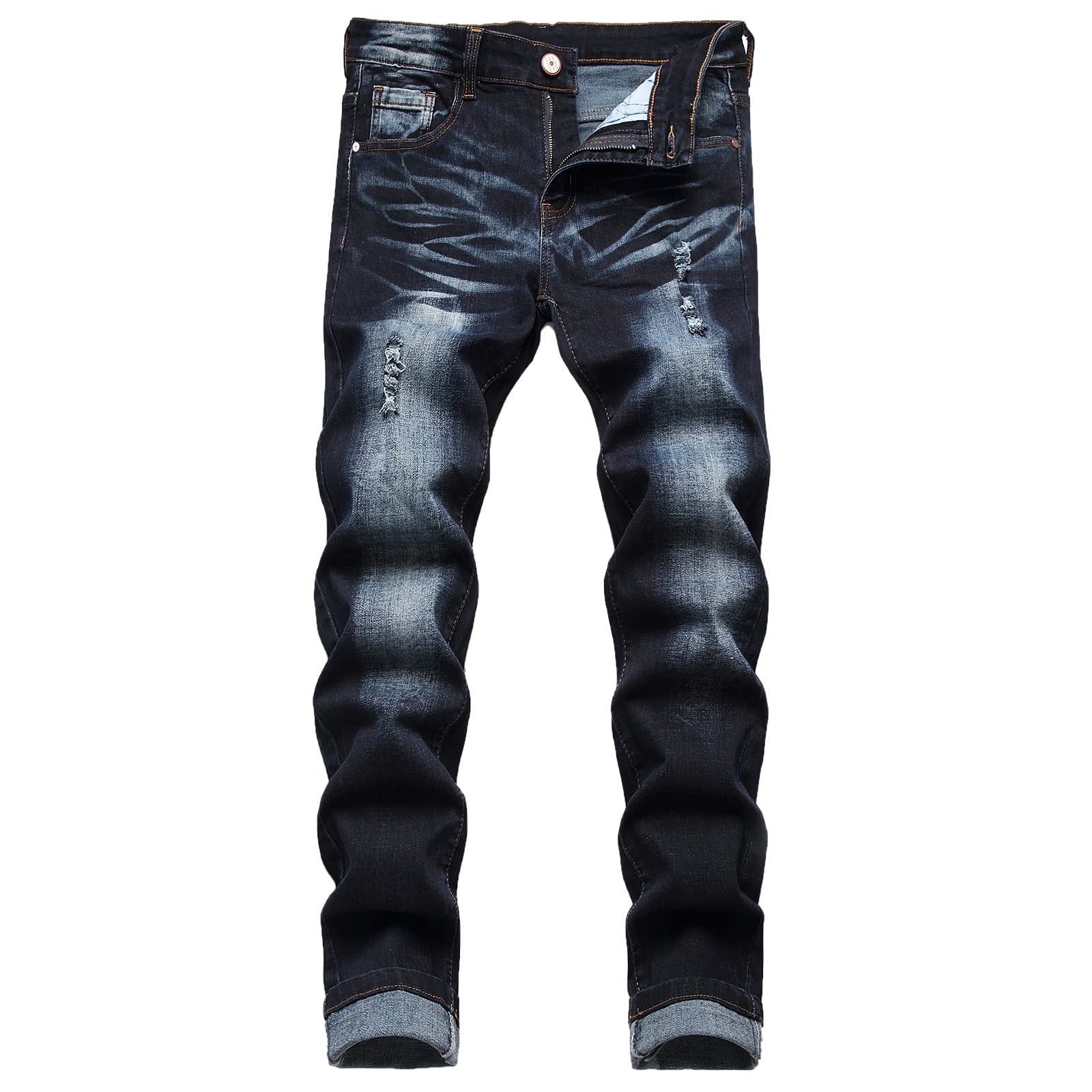 JUNBAOSS Men's Slim Fit Stretch Jeans Ripped Skinny Jeans for Men, Distressed Straight Leg Fashion Comfort Flex Waist Pants