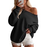 SteloVibe Women Off The Shoulder Sweatshirts Fall Tops | Long Sleeve Pullovers, French Terry Sweatshirt, Drop Shoulder Loose Shirts, Casual Comfy Outfits, Trendy Work Daily Wear