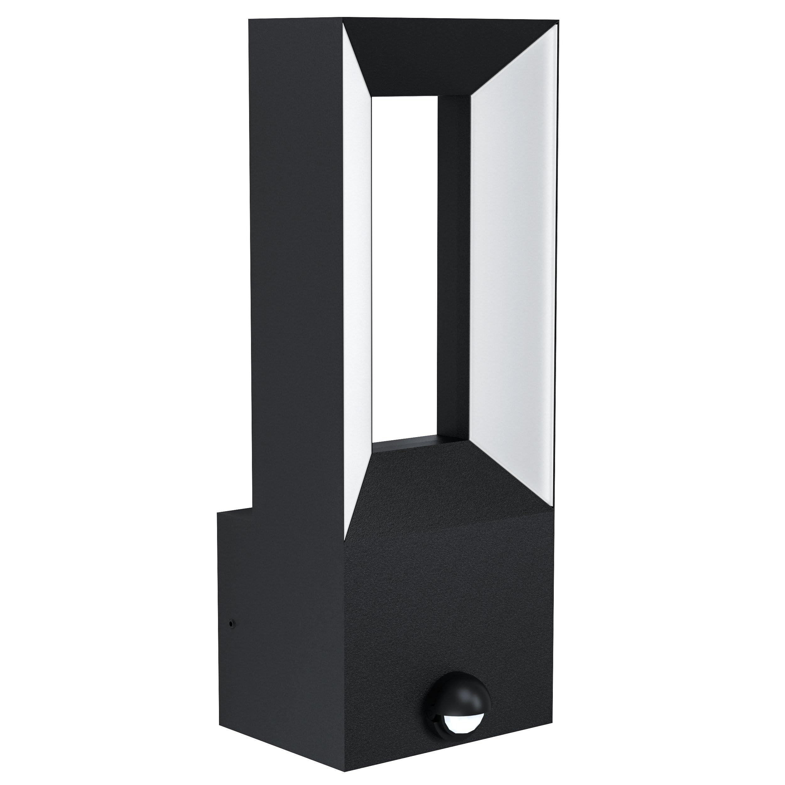 EGLO LED Outdoor Wall Light Riforano with Motion and Twilight Sensor, External Porch Lighting, Waterproof Outside Lamp Made of Black Cast Aluminium and White Plastic, IP44