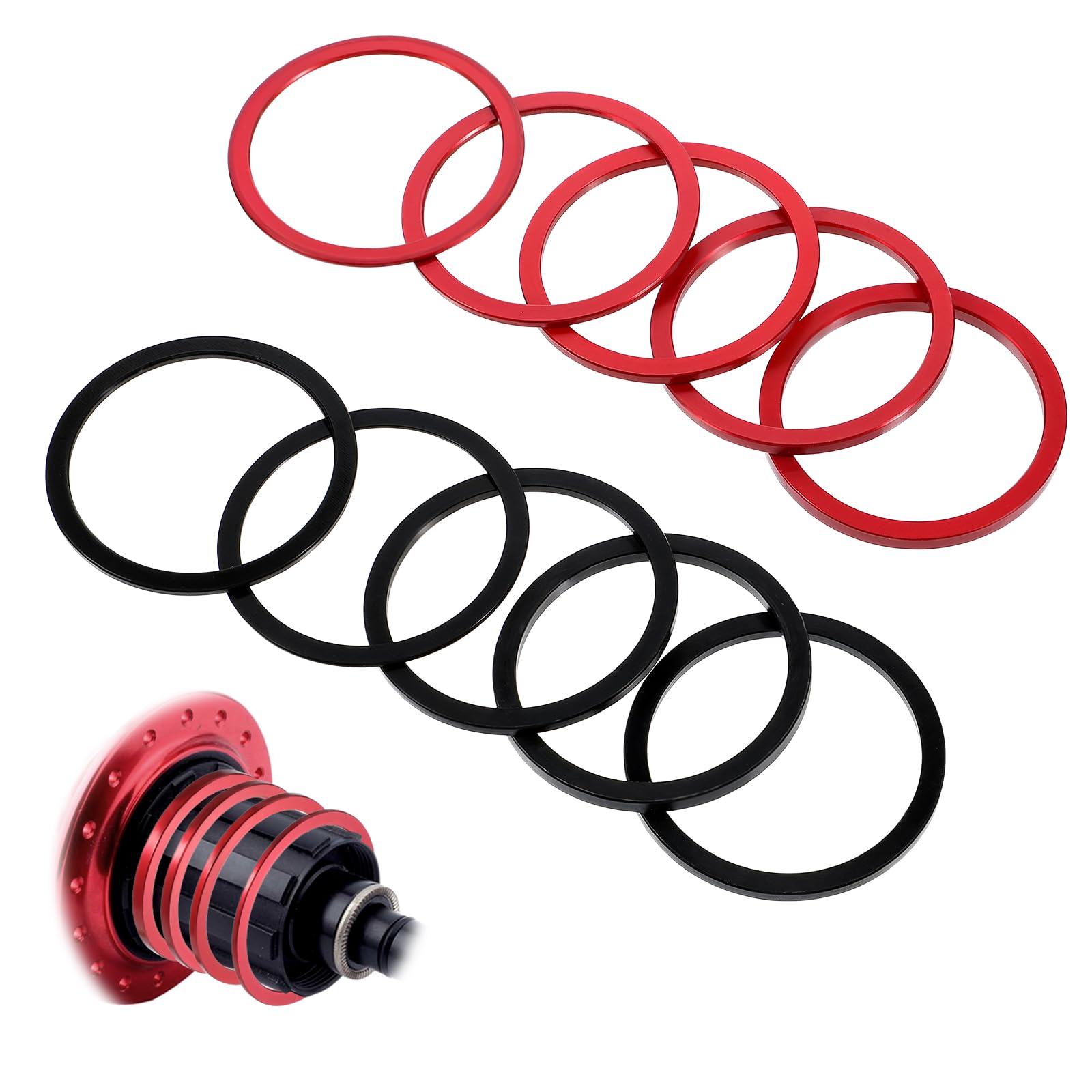 Photo 1 of 10 Pieces Bicycle Bottom Bracket Spacer, 7 8 9 10 11 Speed Bike Cassette Washer Spacer Aluminum Alloy Flywheel Hub Headset Gasket Washer for Bicycle Road Bike 1mm 1.5mm 1.85mm 2mm 2.18mm 2.35mm 2.5mm