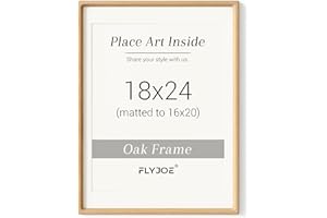 FLYJOE 18 x 24 Poster Frame, USA-Sourced Natural Oak Wood Picture Frame with Tempered Glass, Handcrafted Rounded Corner 18x24 Wooden Frame Matted to 16x20 Photos, Horizontal or Vertical Wall Mounting