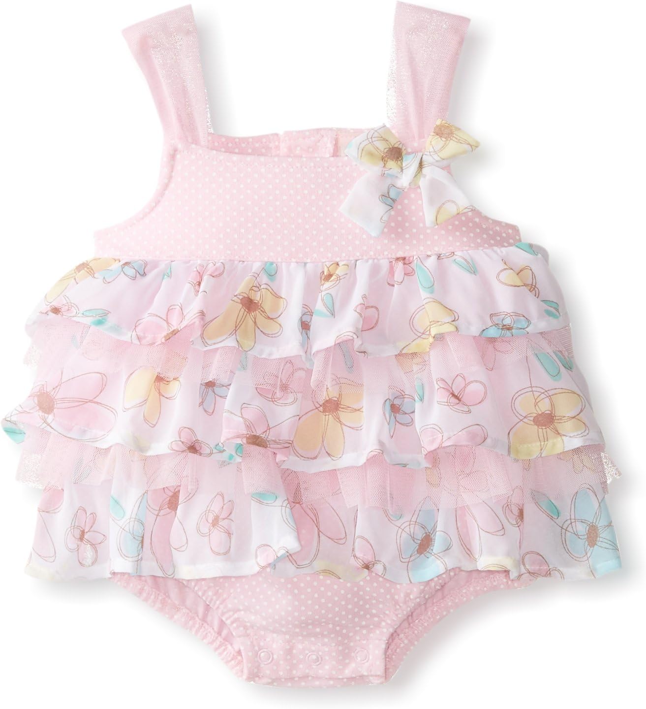 Little Lass Baby Girls' 1 Piece Pink Floral Ruffled Romper, 3/6 Months