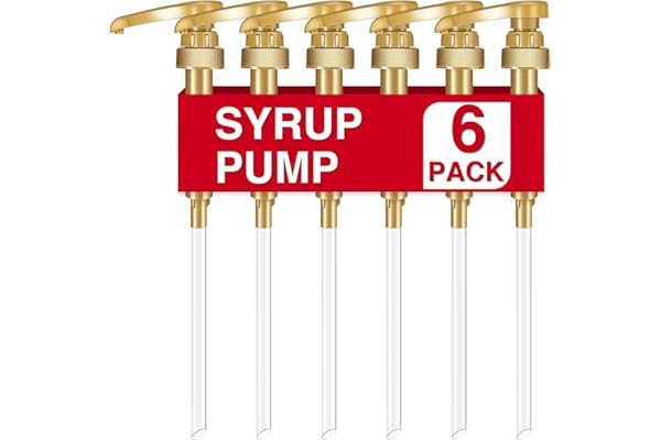 VOISEN Coffee Syrup Pumps, 6 Pack Gold Syrup Pump | Skinny Syrup Pump for 750ml 25.4oz Syrup Bottle, Syrup Pump Dispenser for Coffee Bar Drinking Mixes,Davinci,Jordans