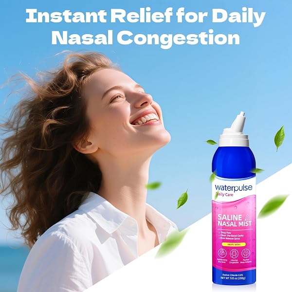 WATERPULSE SALINE NASAL MIST FOR NASAL CARE – DRUG-FREE NASAL RELIEF WITH PURE ISOTONIC SOLUTION, MOISTURIZING SPRAY TO RELIEVE DRYNESS & CONGESTION – USE FOR DAILY CARE,2 X 7.05 OZ