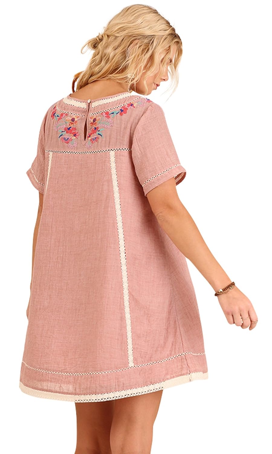 Umgee Womens Bohemian Embroidered Short Sleeve Dress or Tunic 