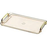 Waltsun Acrylic Serving Tray with Handles Ottoman Countertop Decorative Tray Serving Tray Spill-Proof Tray for Coffee Table Living Room Bedroom16 x 9 x 0.8 inches (Amber)