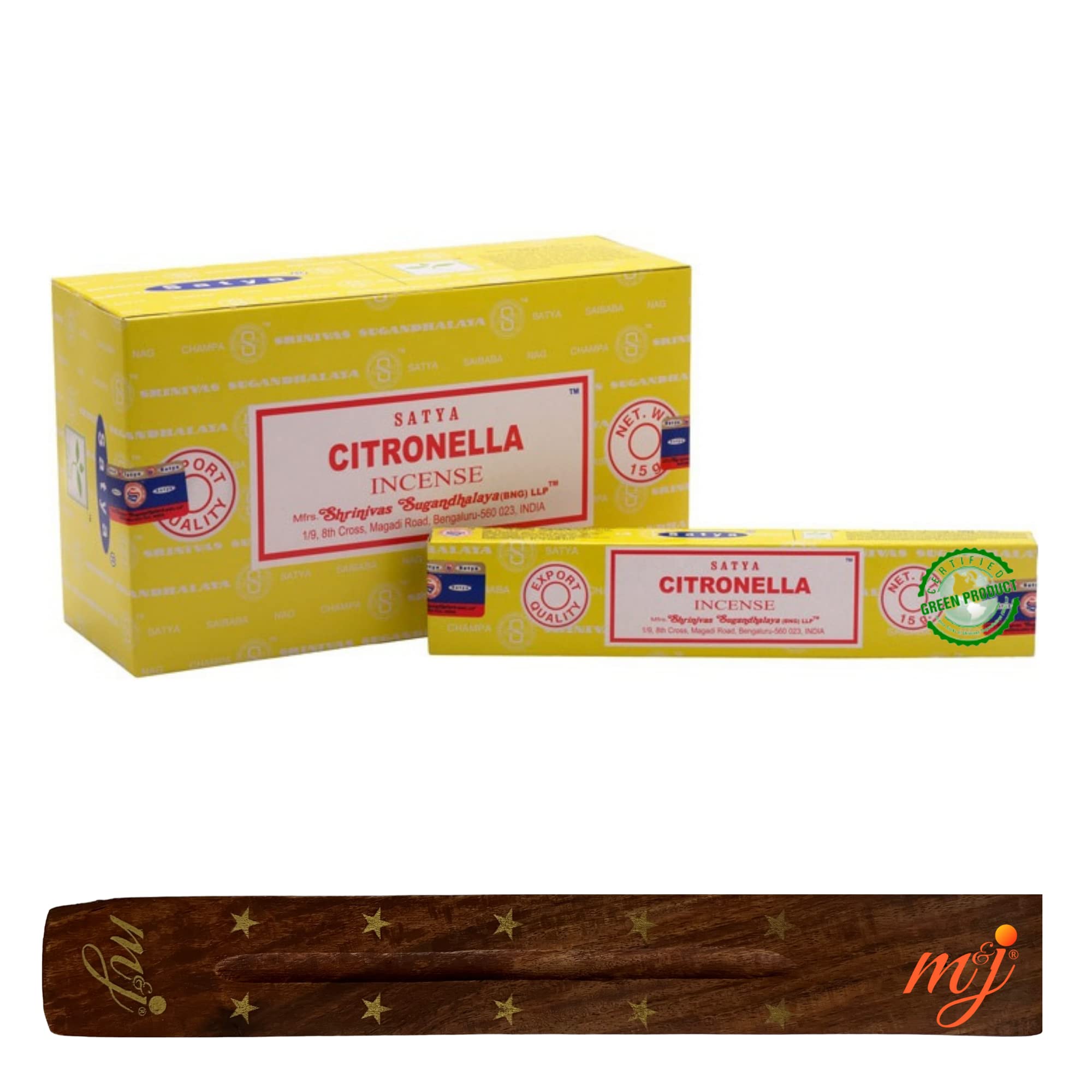 Original Satya Nag Champa Citronella Incense Sticks | with M&J incense sticks holder | Full Box | for Aromatherapy, Spa, Yoga, Weddings, Meditation, Healing, Positivity and Relaxation