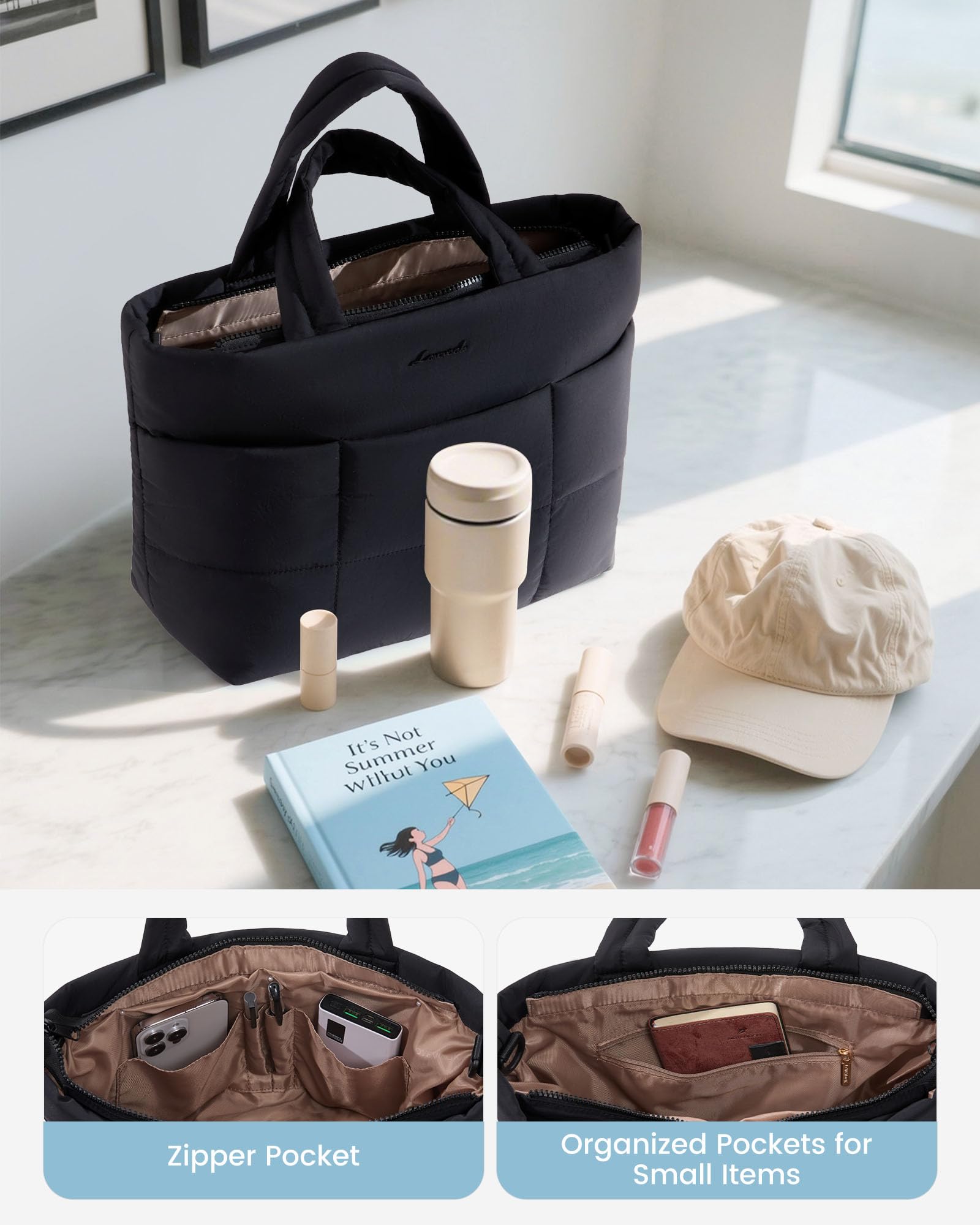 LOVEVOOK Small Tote Bags for Women, Puffer Purse and Handbags, Mini Crossbody Puffy Top Handle Shoulder Satchel Bag