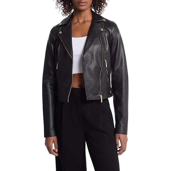Amazon.com: Michael Kors Women's Crop Faux Leather Jacket