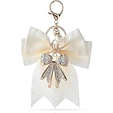 YAIYUQILIU Bow Keychain for Women, Rhinestone Pearl Bow Purse Charm - Cute Crystal Bag Charms for Backpacks Handbags Purses