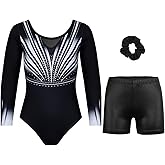 JOYSTREAM Gymnastics Leotards for Girls With Shorts Sparkly Ballet Dance Long Printed Sleeve Outfit