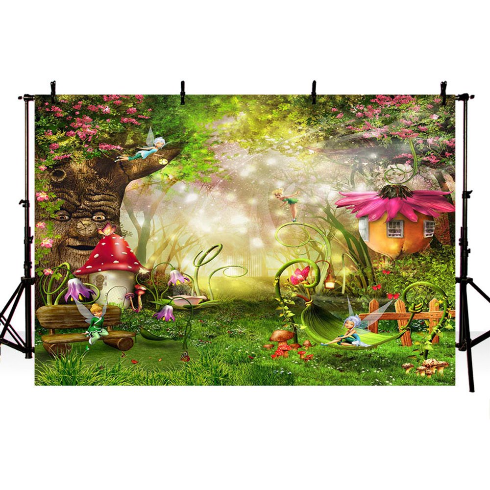 MEHOFOTO 7x5ft Enchanted Forest Photo Background Fairy Tale Birthday Party Decorations Banner Backdrops for Photography