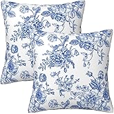 Chinoiserie Blue and White Flowers Throw Pillow Covers 16x16 Set of 2, Vintage Blue Floral Pillow Covers Outdoor Decorative Pillow Case for Couch Bed Sofa Cushion Home Decor