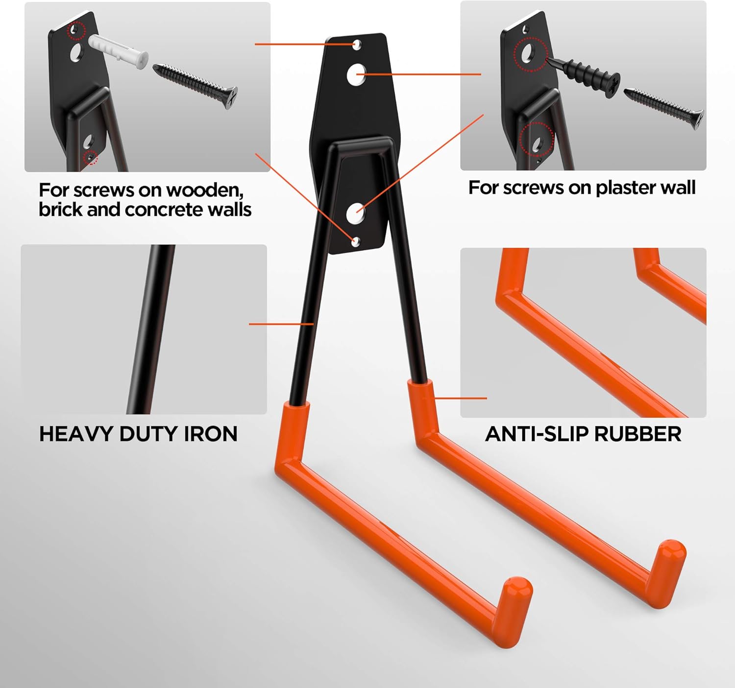 ORASANT Heavy Duty Garage Hooks With 3 Unique Welding Points, Loading 99LBS, Super Strong Garage Storage Hooks For Bikes Ladders Tools, Utility Garage Wall Hooks for Garage Organization (10Pack Orange) - - 
