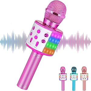 Wireless Karaoke Microphone Bluetooth for Adults and Kids,Portable Microphone with Led Lights,Most Popular Toys Birthday Gifts for for 4 5 6 7 8 9 10 Year Old Girls Boys